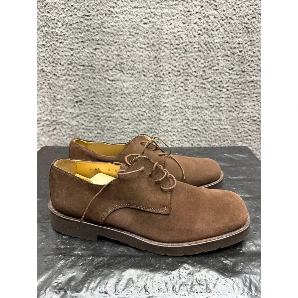 Parachoc France Suede Square Toe Lace Up Derby Shoes Brown Mens Size 44 EU